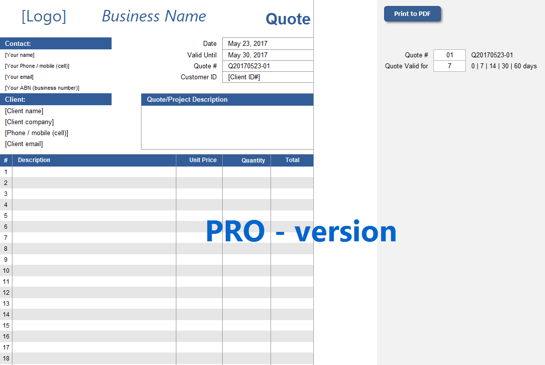 microsoft excel quote template