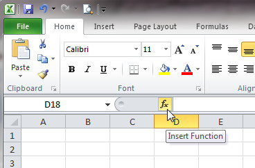 Image of Insert Function feature of Microsoft Excel