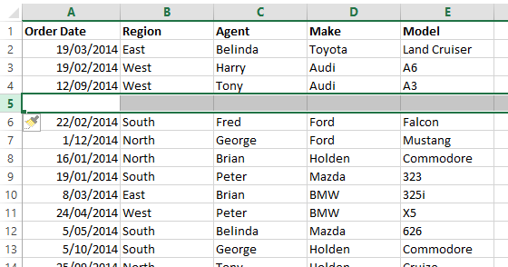 image of New row inserted in our spreadsheet