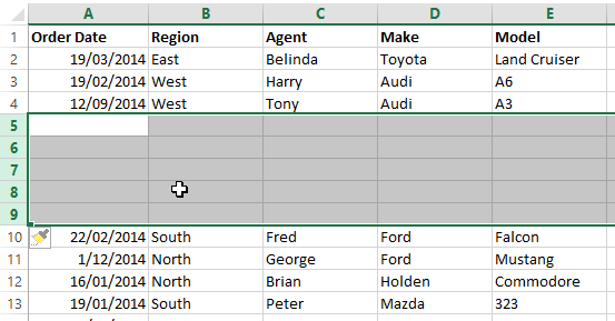 image of New rows inserted in our spreadsheet