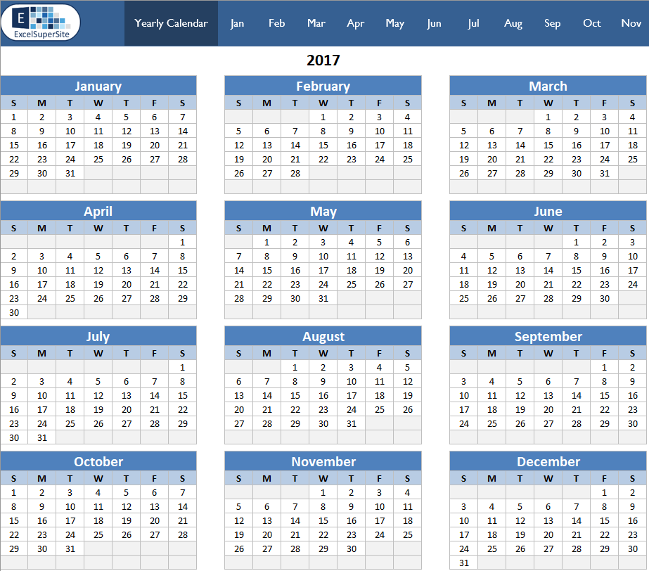Calendar yearly overview